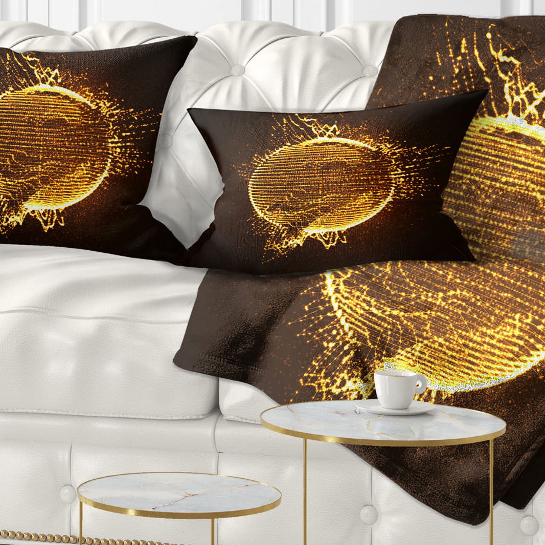 Designart Yellow Glowing Particles - Abstract Throw Pillow - 12x20