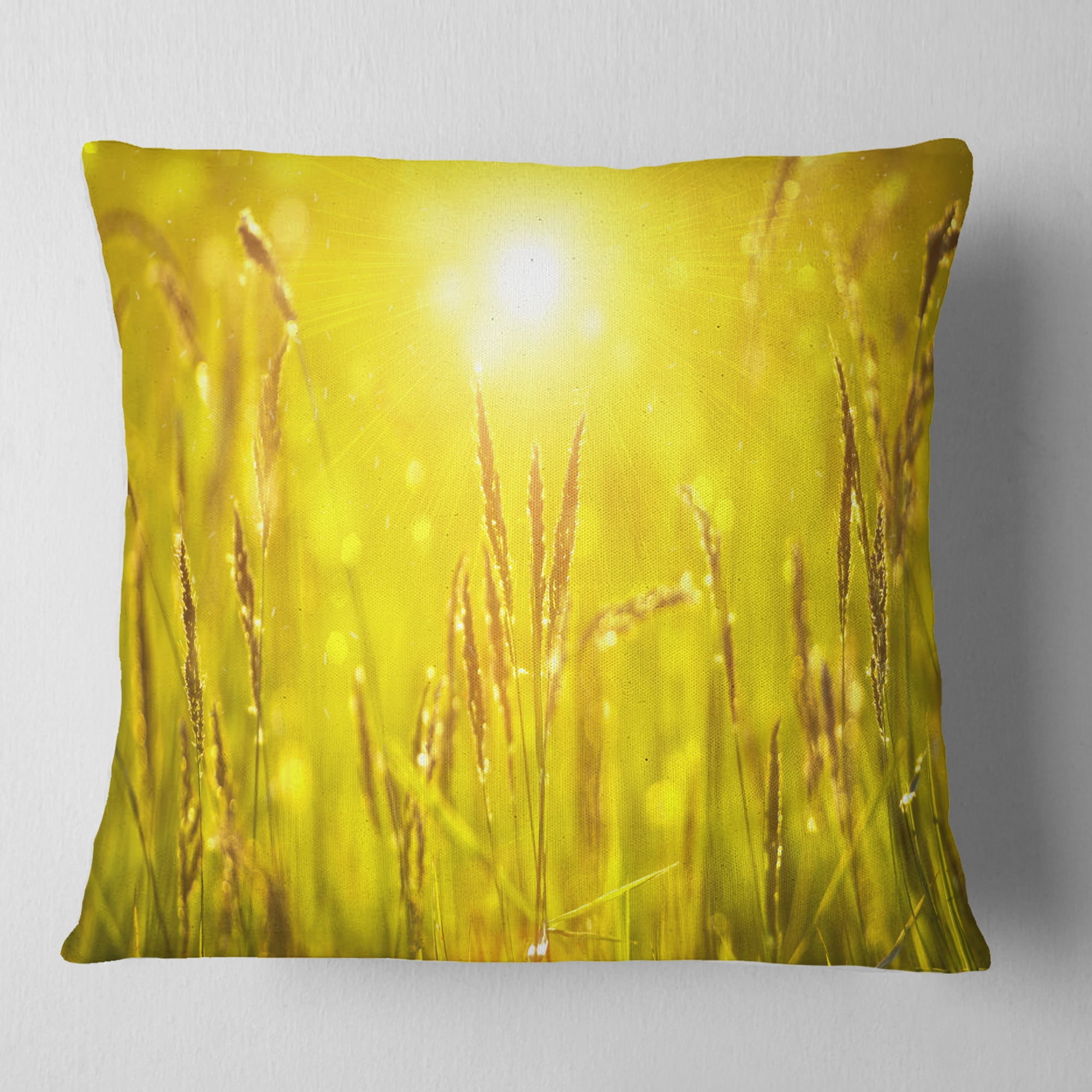Designart Yellow Grass Flower at Sunset - Landscape Printed Throw Pillow - 18x18