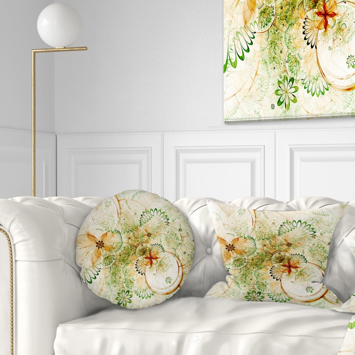 Designart Yellow Green Grungy Floral Shapes - Floral Throw Pillow - 12x20