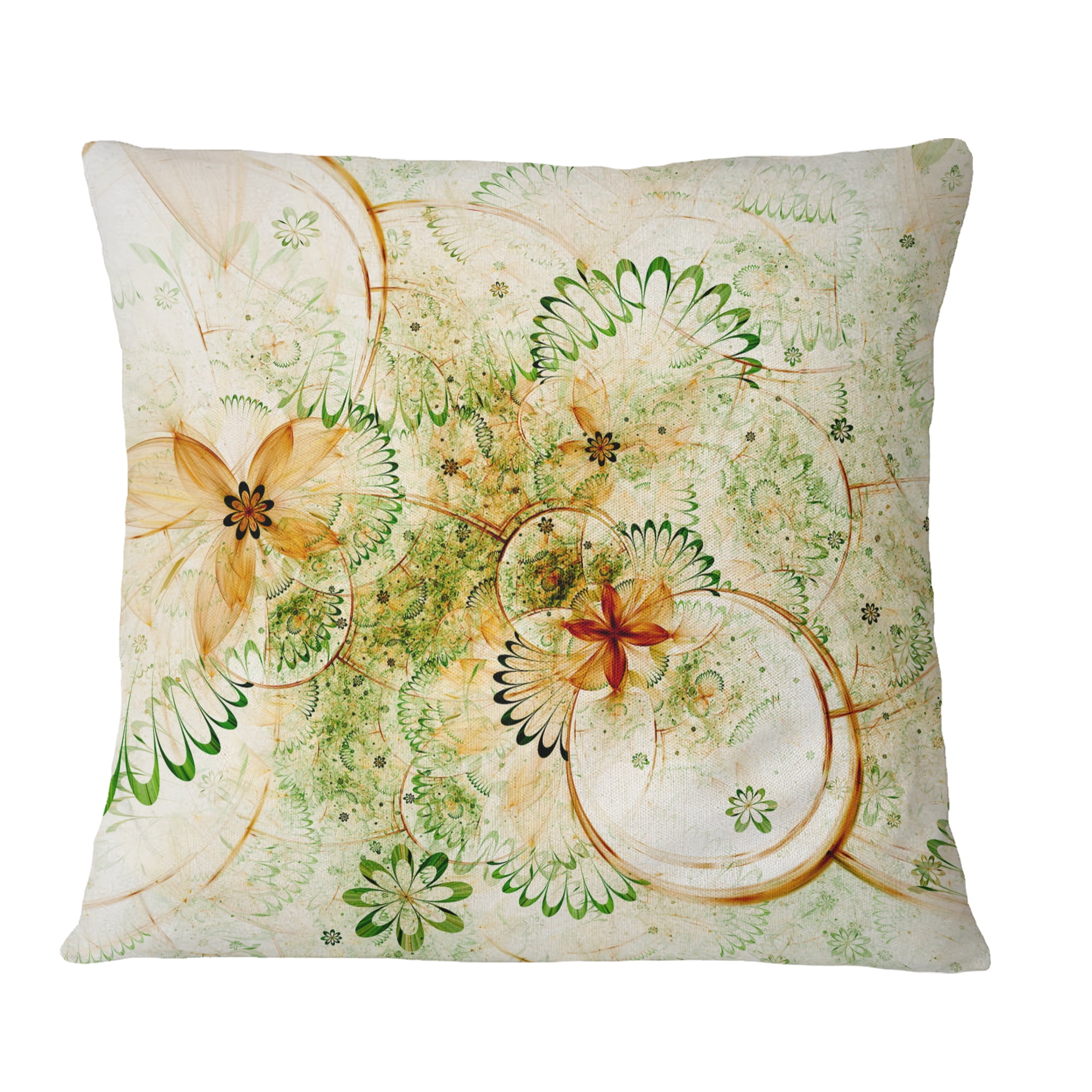Designart Yellow Green Grungy Floral Shapes - Floral Throw Pillow - 18x18