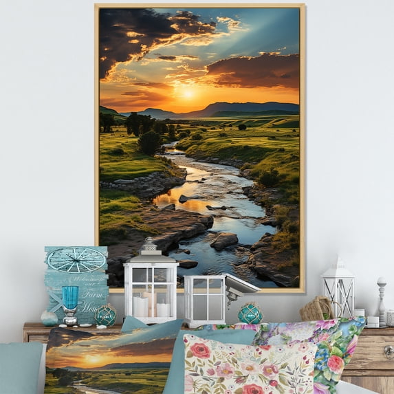 Designart "Yellow Green Montana horizon" Montana Floater Framed Canvas Print