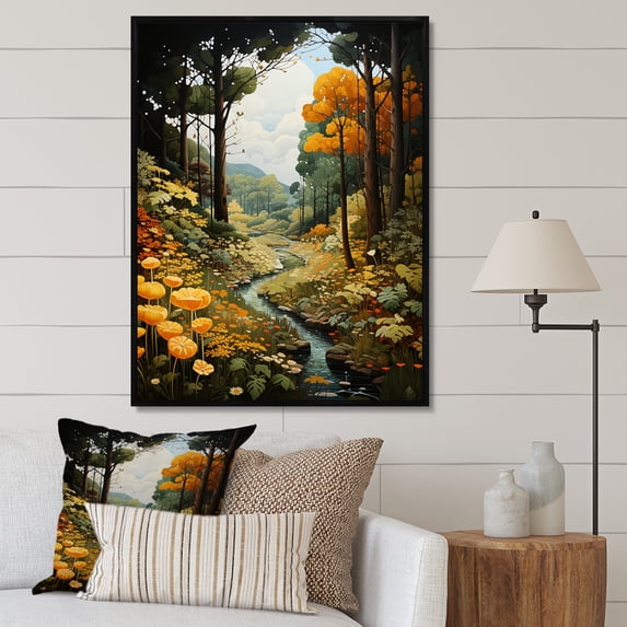 Designart "Yellow Green Plants captivate Forest I" Floral Floater Framed Canvas Print