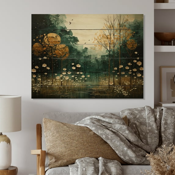 Designart "Yellow Green Plants captivate Forest II" Plants Print on Natural Pine Wood