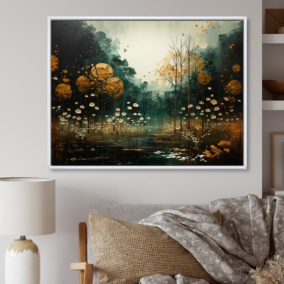 Designart "Yellow Green Plants captivate Forest III" Plants Floater Framed Canvas Art Print
