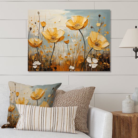 Designart "Yellow Grey Buttercups Golden Glow Collage" Floral Metal Wall Art