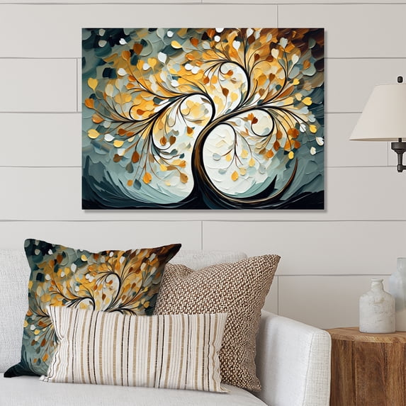 Designart "Yellow Grey Majestic Canopy Tree Serene Forest" Landscape Trees Metal Art Print