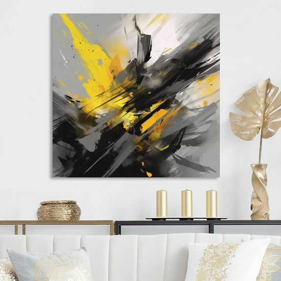 Designart "Yellow Grey Vibrant Swirls II" Modern Geometric Wall Art For Kitchen