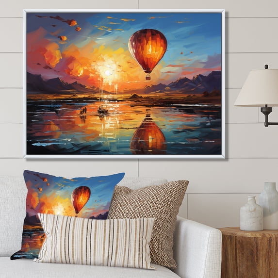 Designart "Yellow Hot Air Ballon expressionistic" Hot Air Balloon Floater Framed Wall Art Print