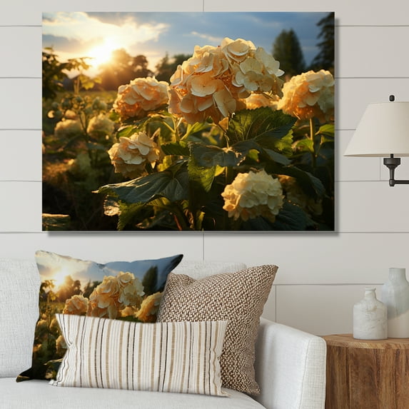 Designart "Yellow Hydrangea landscape" Floral Canvas Print