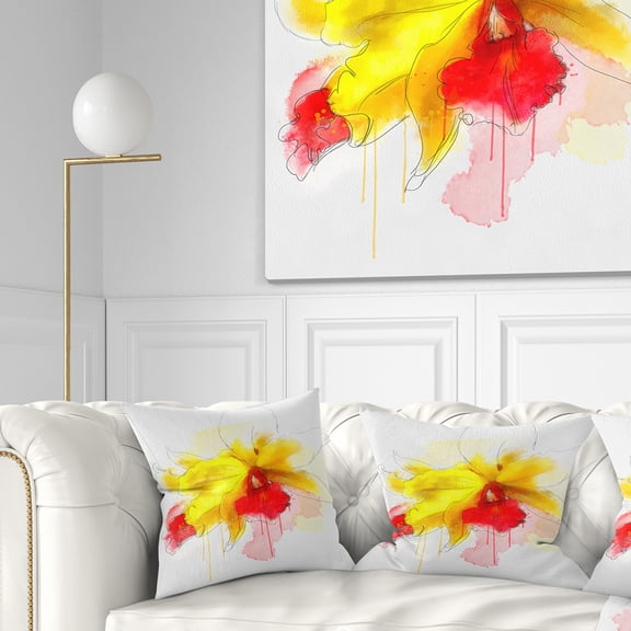 Designart Yellow Iris Flower with Red Splashes - Floral Throw Pillow - 16x16