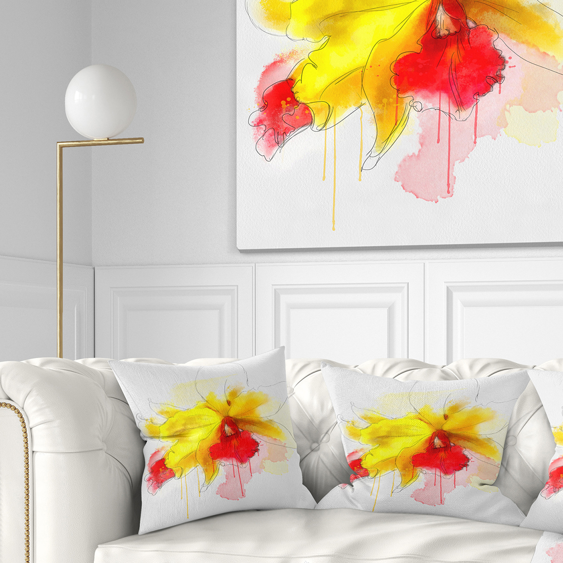 Designart Yellow Iris Flower with Red Splashes - Floral Throw Pillow - 18x18