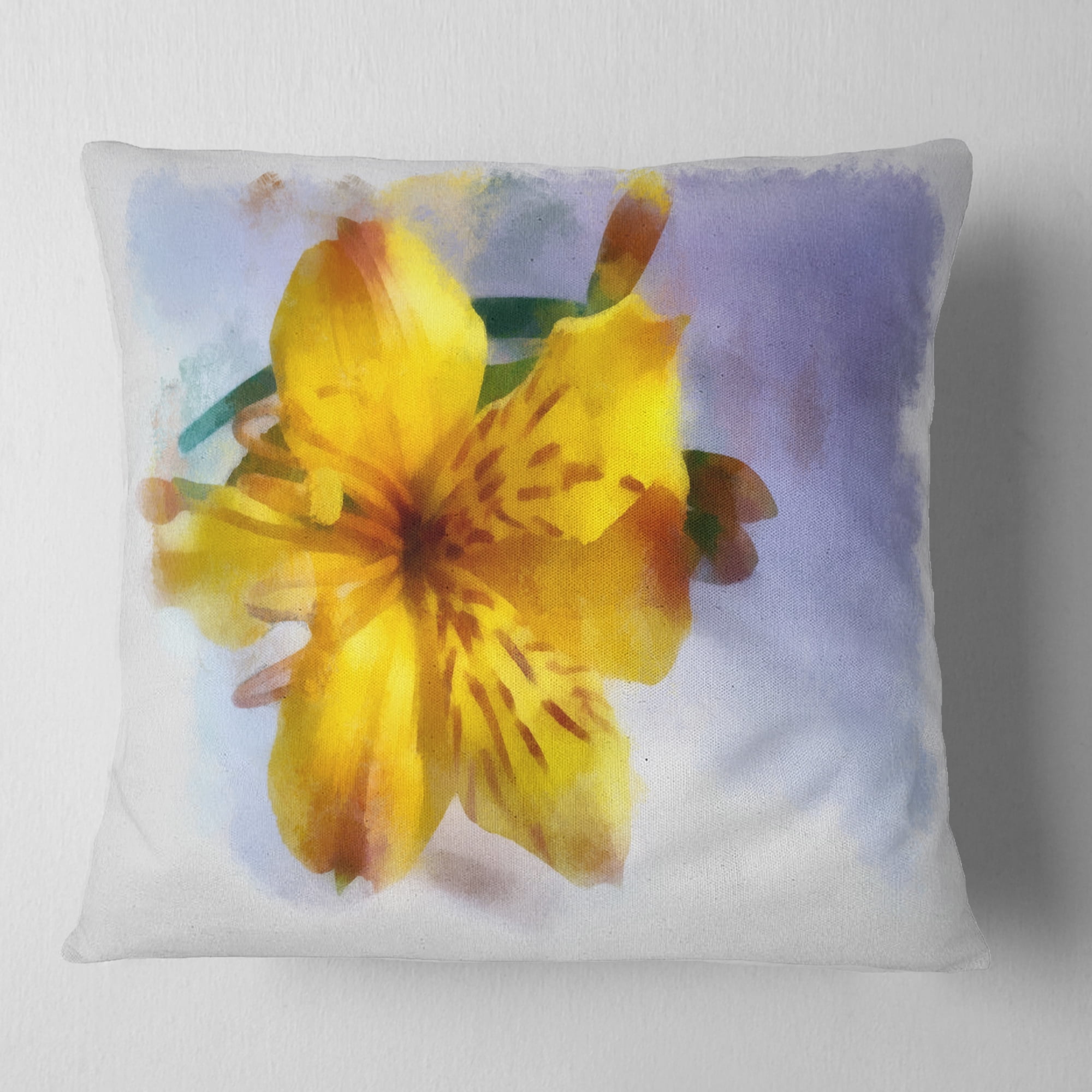 Designart Yellow Lily Hand drawn Flower - Floral Throw Pillow - 18x18