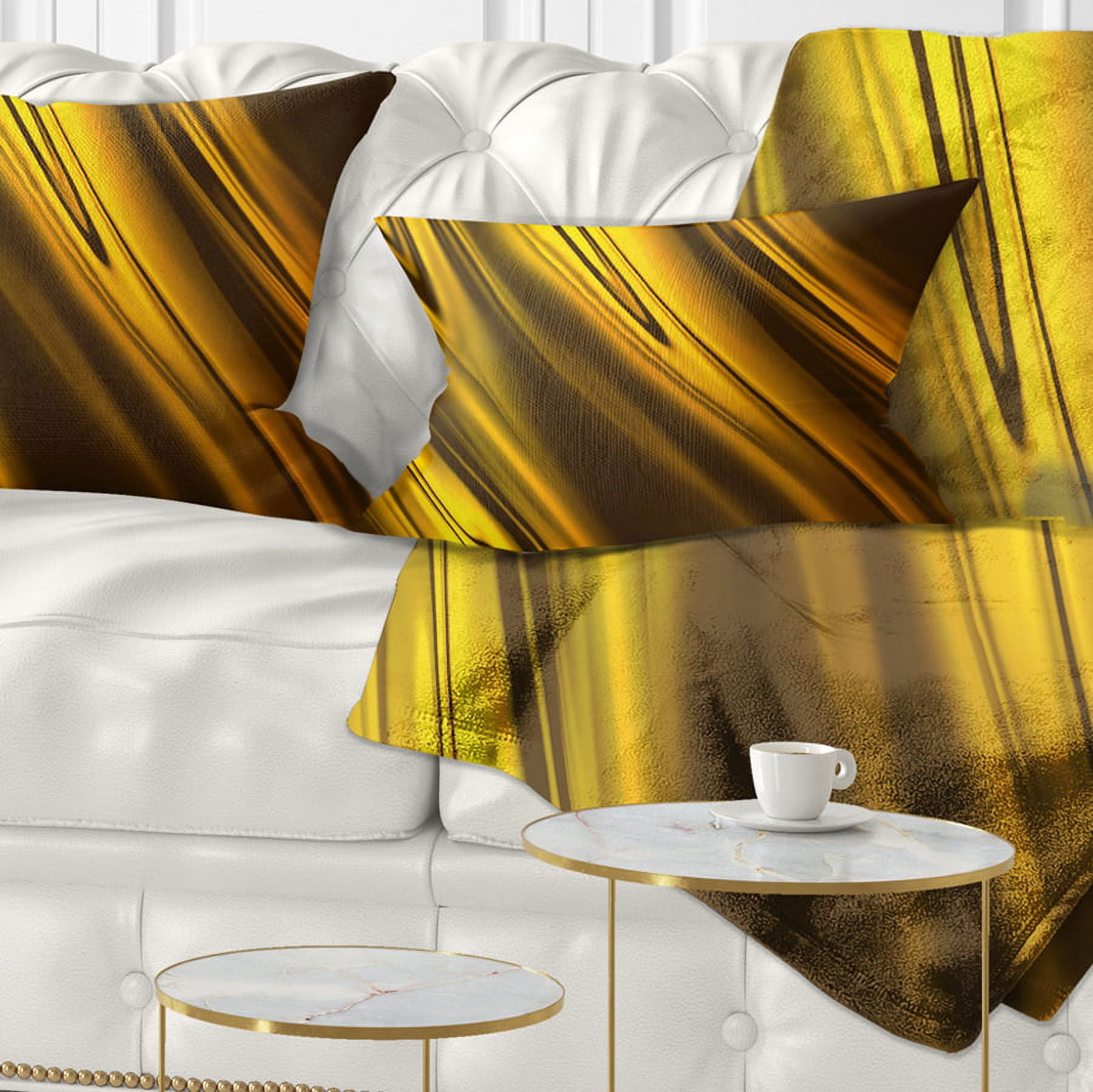 Designart Yellow Liquid Gold Design - Abstract Throw Pillow - 12x20