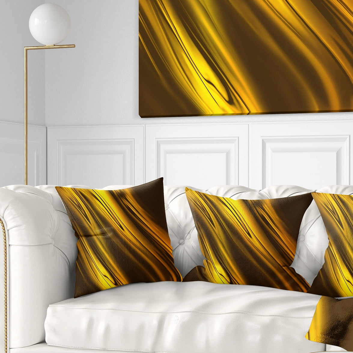 Designart Yellow Liquid Gold Design - Abstract Throw Pillow - 16x16