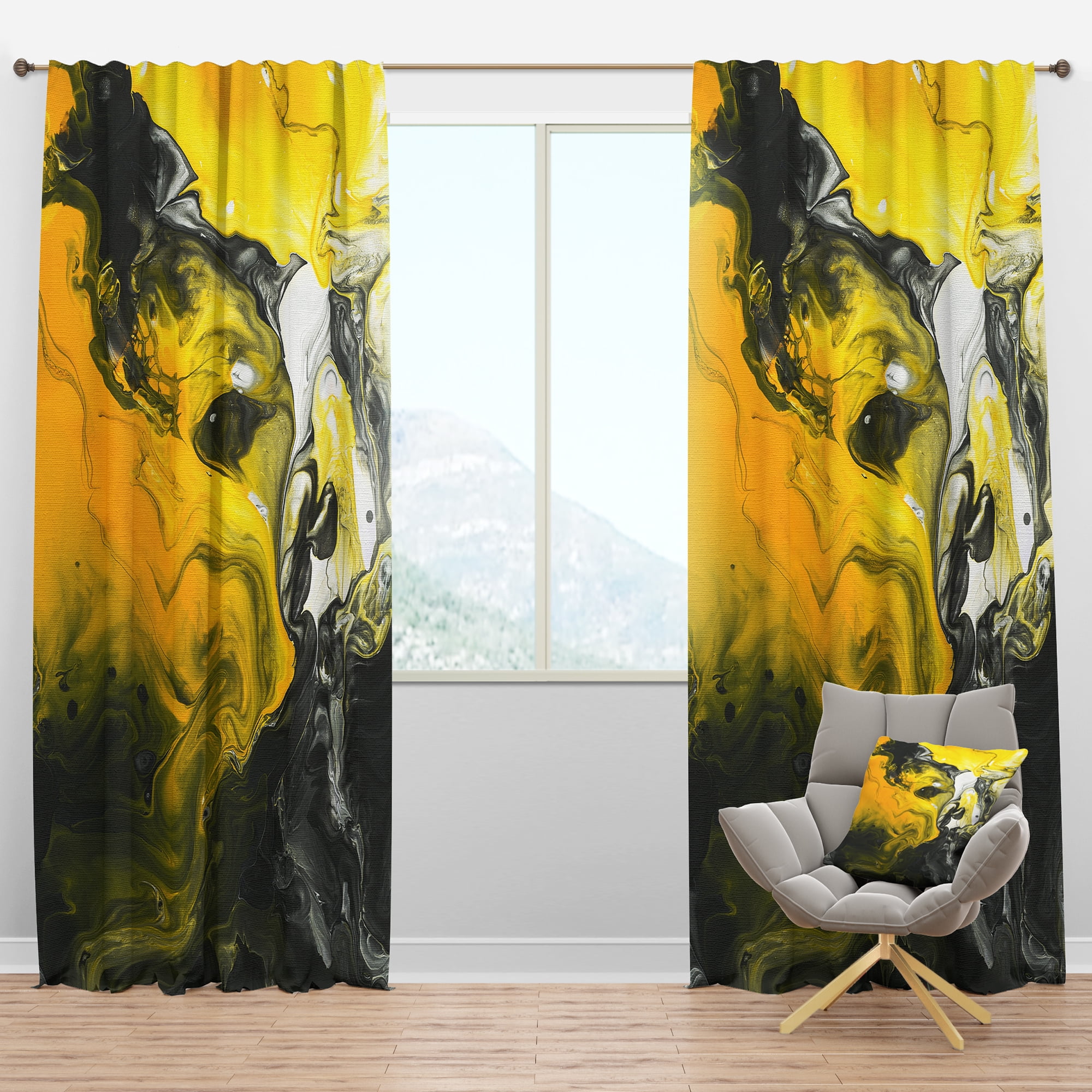 Designart 'Yellow Marbled I' Modern & Contemporary Blackout Curtain Panel