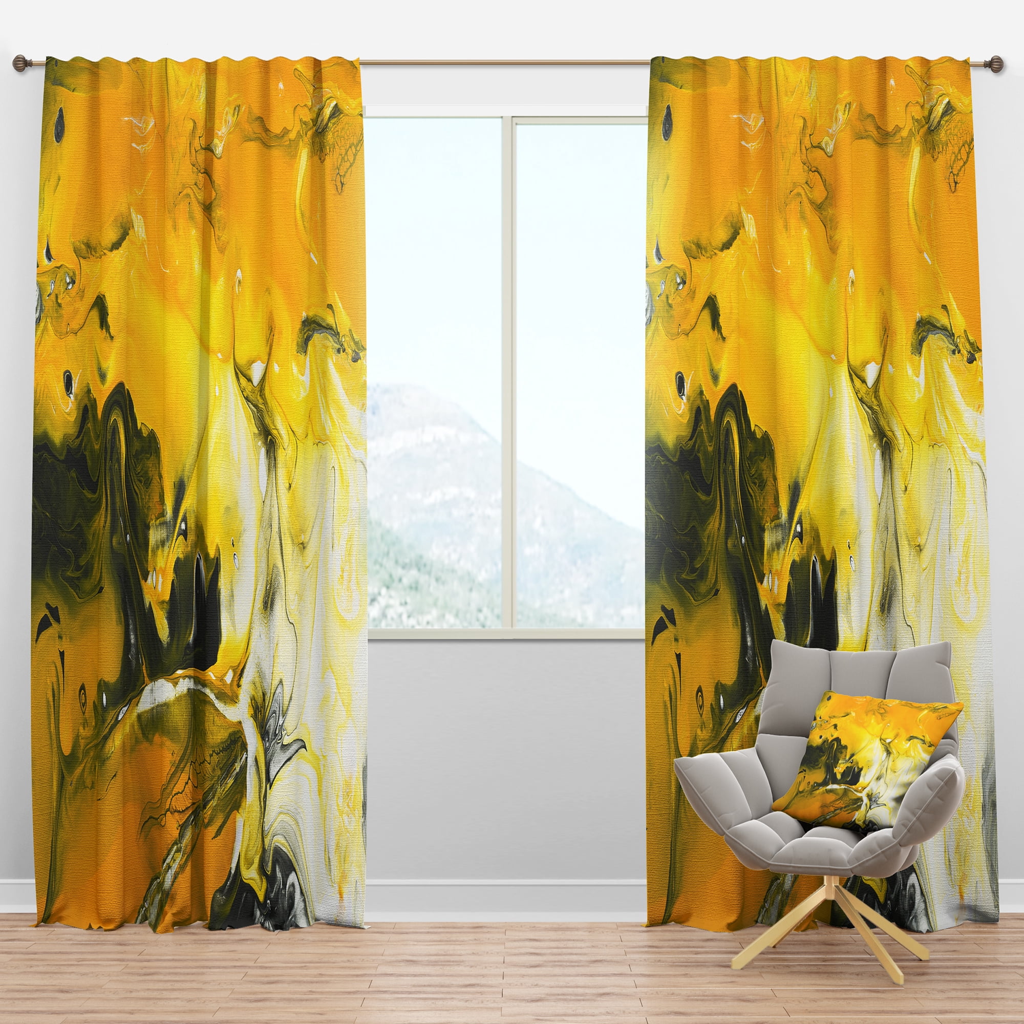 Designart 'Yellow Marbled II' Modern & Contemporary Blackout Curtain Panel
