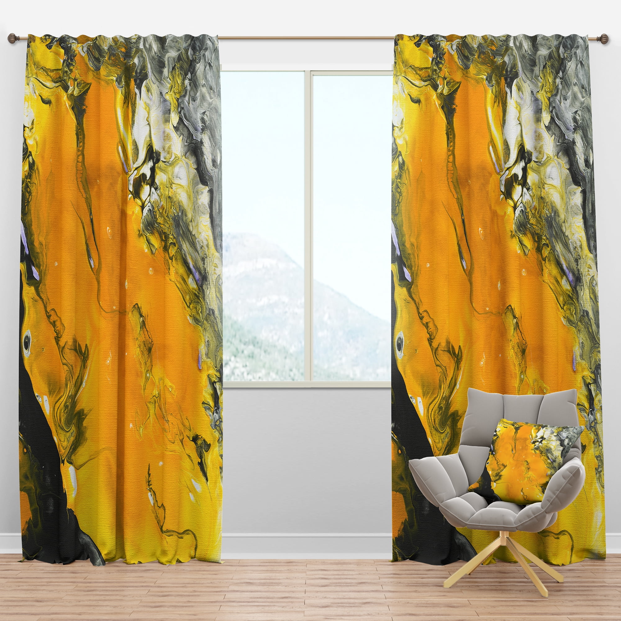 Designart 'Yellow Marbled III' Modern & Contemporary Blackout Curtain Panel
