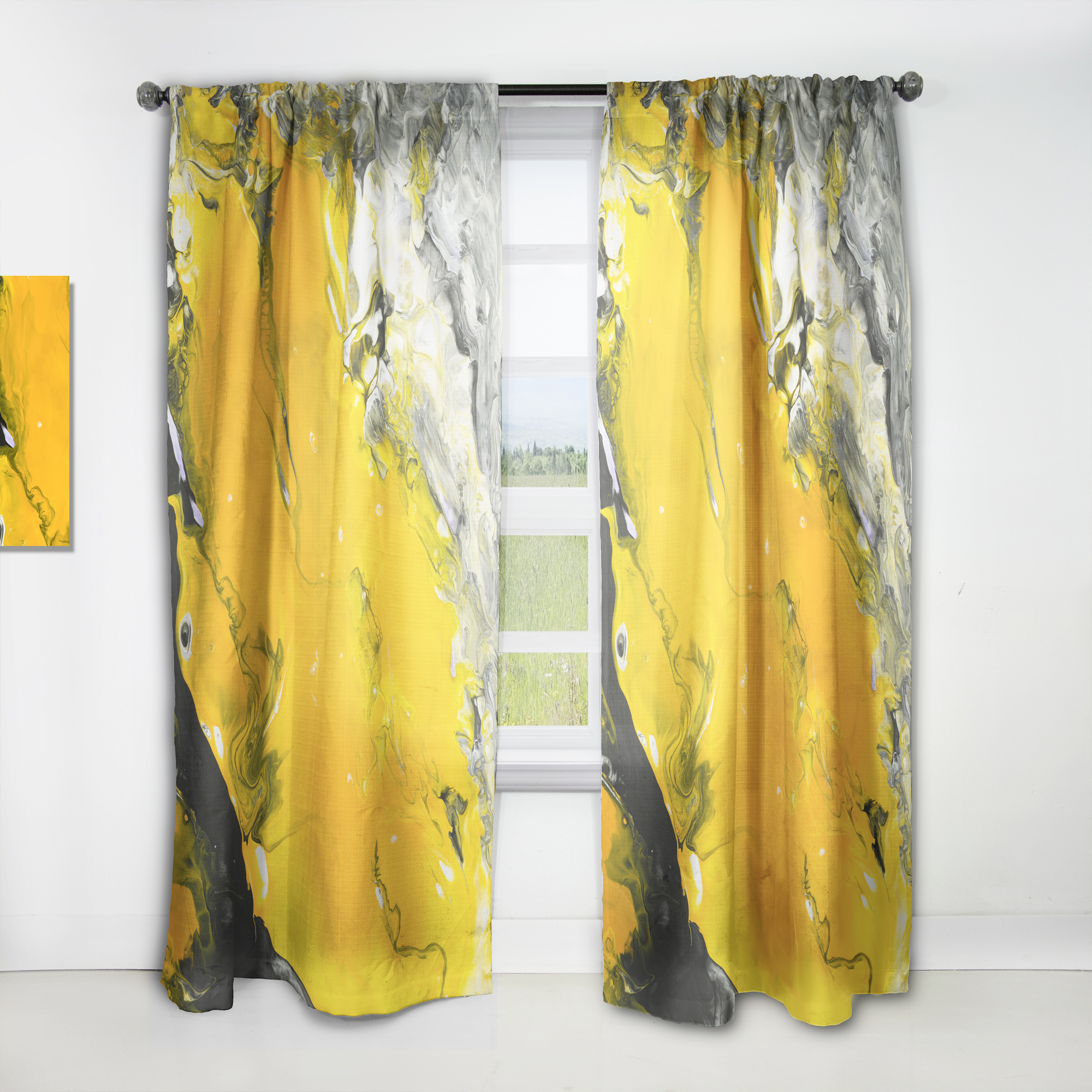 Designart 'Yellow Marbled III' Modern & Contemporary Curtain Panel