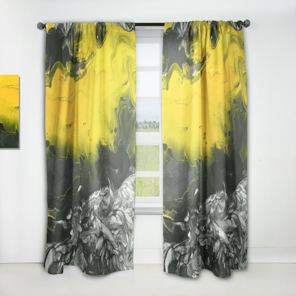 Designart 'Yellow Marbled IV' Modern & Contemporary Curtain Panel