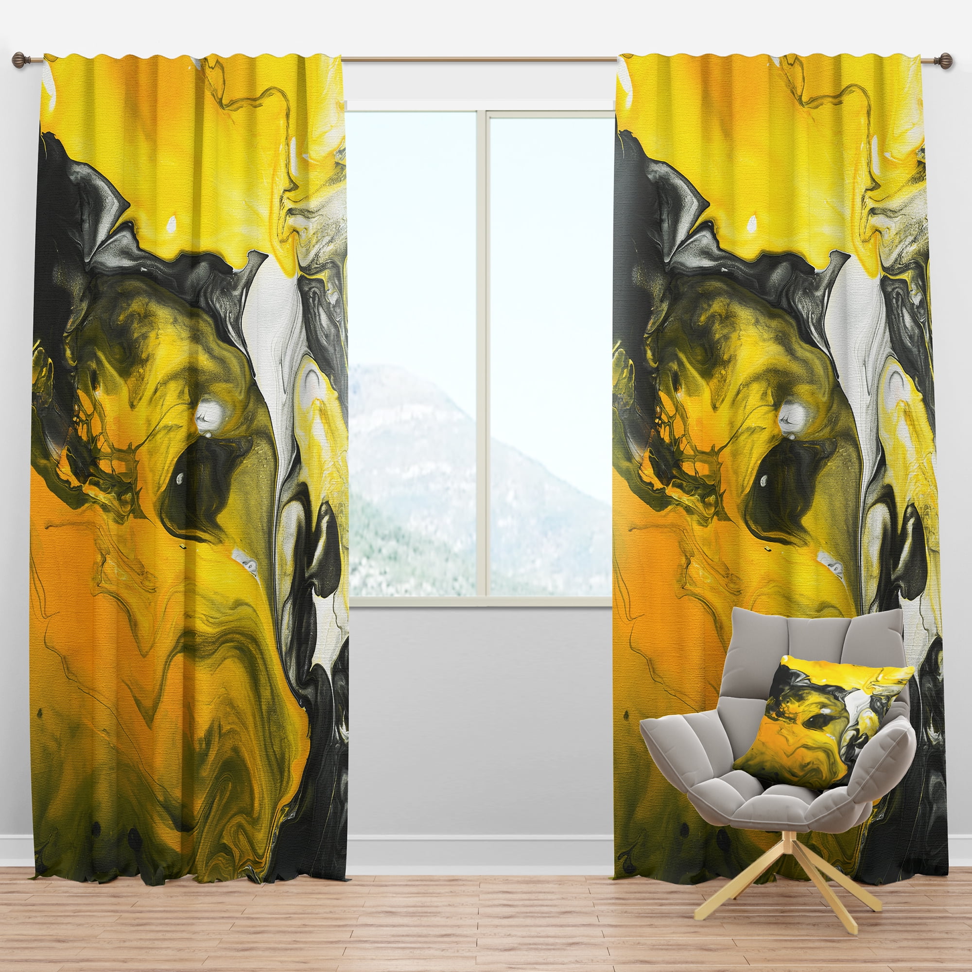Designart 'Yellow Marbled V' Modern & Contemporary Blackout Curtain Panel