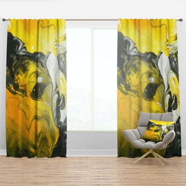 Designart 'Yellow Marbled V' Modern & Contemporary Curtain Panel