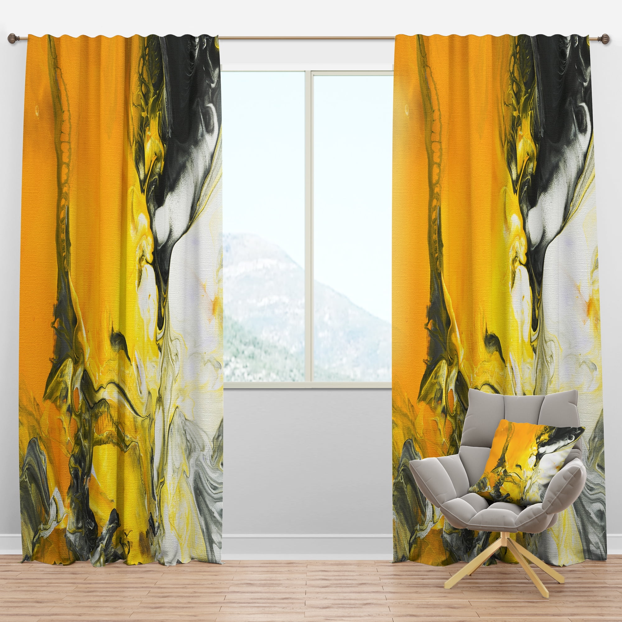 Designart 'Yellow Marbled VI' Modern & Contemporary Blackout Curtain Panel