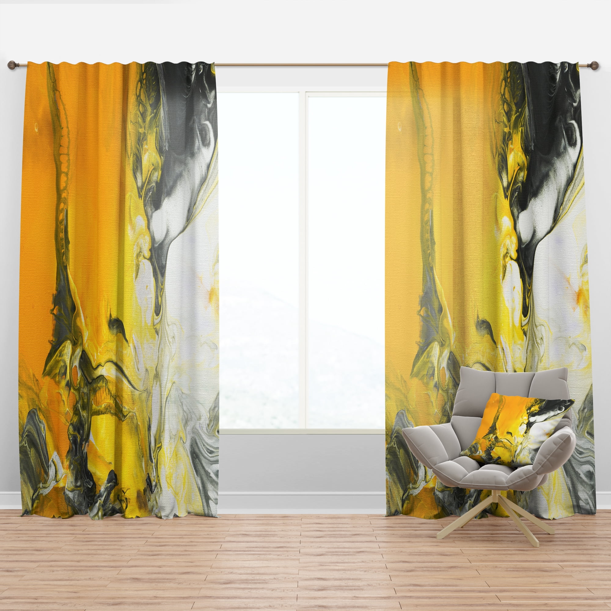 Designart 'Yellow Marbled VI' Modern & Contemporary Curtain Panel