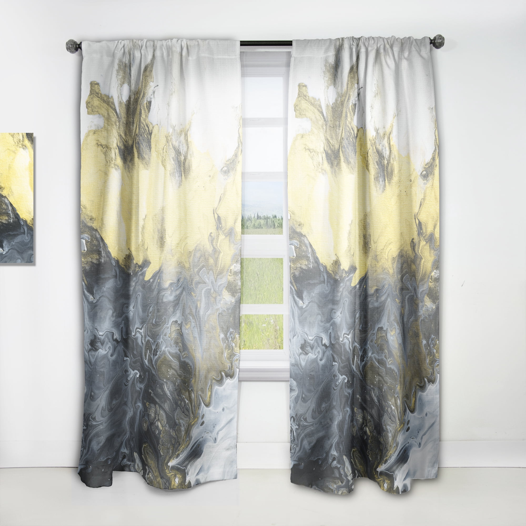 Designart 'Yellow Marbled VII' Mid-Century Modern Curtain Panel