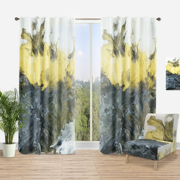 Designart 'Yellow Marbled VII' Mid-Century Modern Curtain Panel