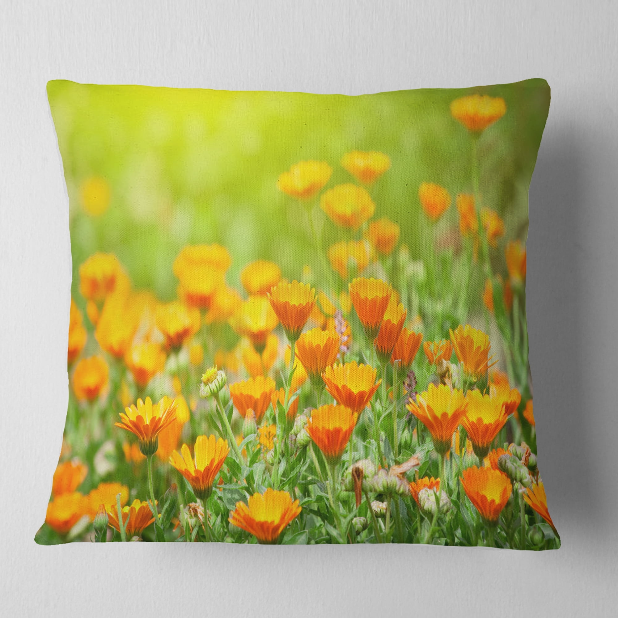 Designart Yellow Marigold Flowers - Floral Throw Pillow - 16x16