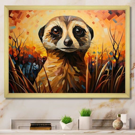 Designart "Yellow Meerkat Amid Floral Meadows" Animals Framed Wall Art Decor - Modern Yellow Meercat Entryway Framed Wall Art