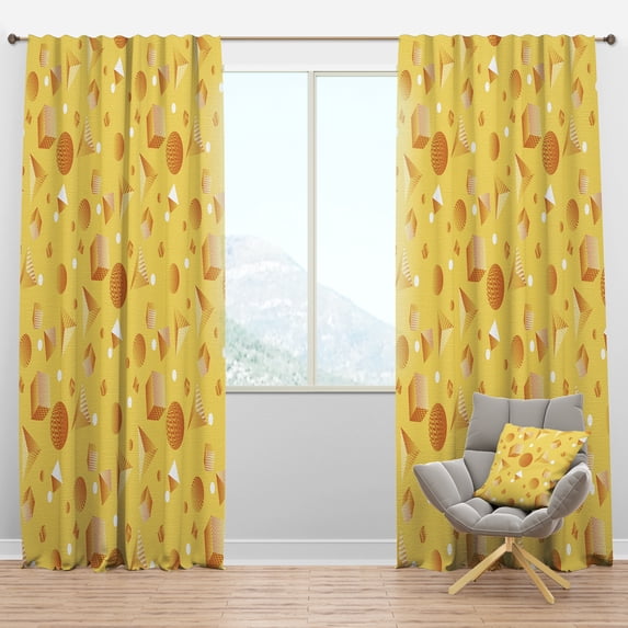 Designart 'Yellow Minimal Geometrical Shapes' Mid-Century Modern Blackout Curtain Panel