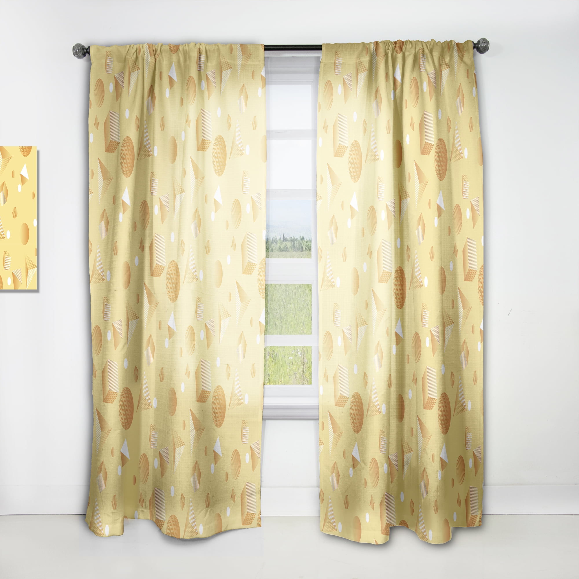 Designart 'Yellow Minimal Geometrical Shapes' Mid-Century Modern Curtain Panel