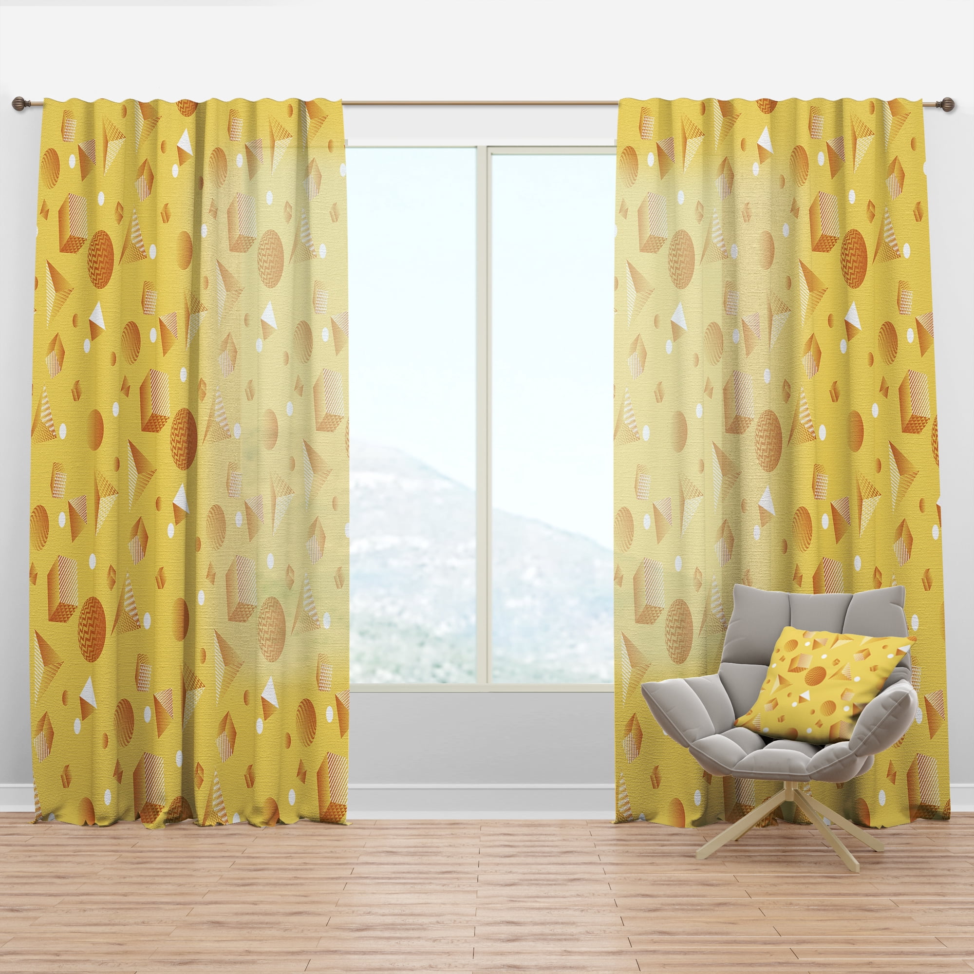 Designart 'Yellow Minimal Geometrical Shapes' Mid-Century Modern Curtain Panel
