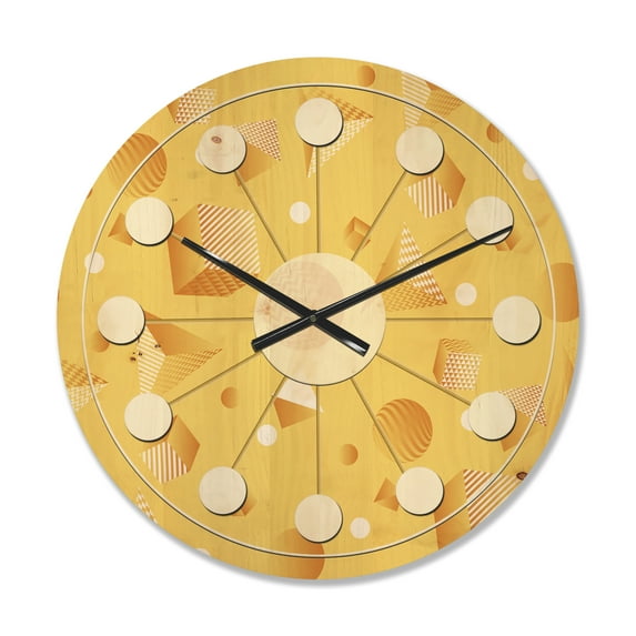 Designart 'Yellow Minimal Geometrical Shapes' Mid-Century Modern Wood Wall Clock