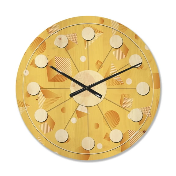 Designart 'Yellow Minimal Geometrical Shapes' Mid-Century Modern Wood Wall Clock