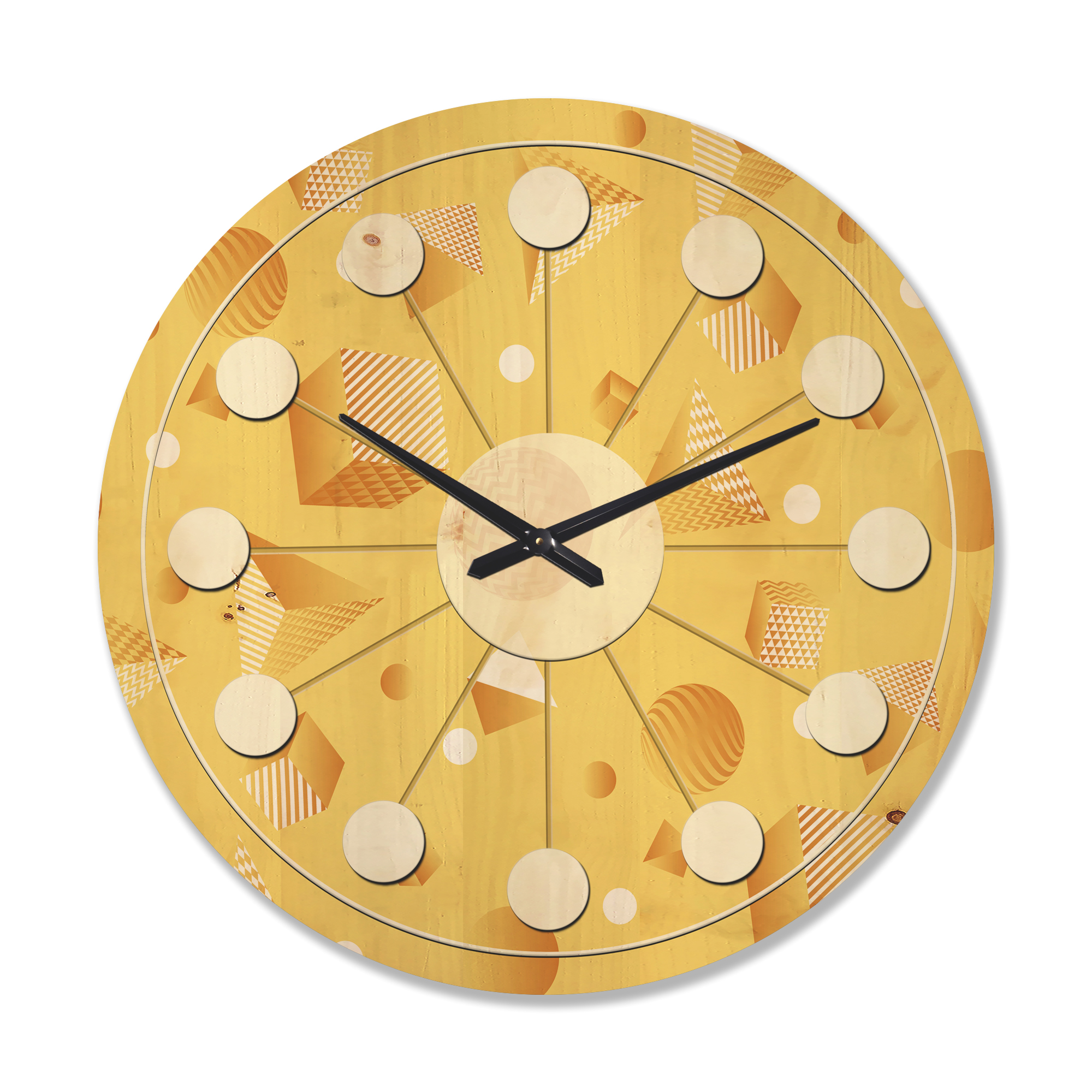 Designart 'Yellow Minimal Geometrical Shapes' Mid-Century Modern Wood Wall Clock