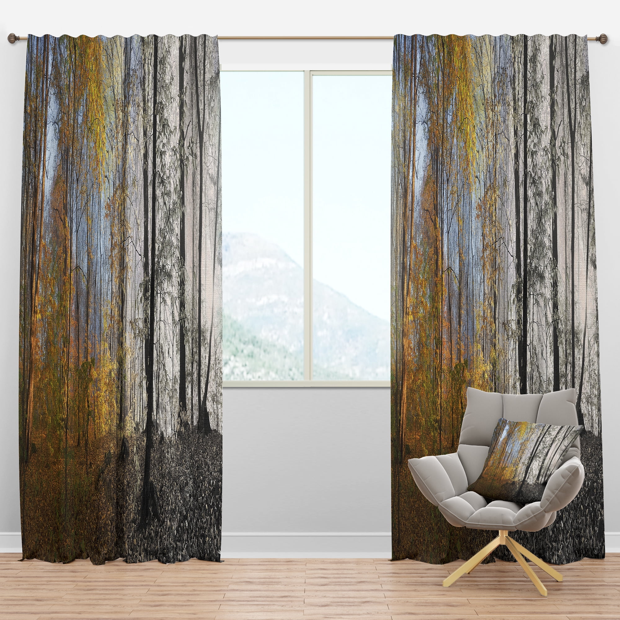 Designart 'Yellow Morning in Forest Panorama' Landscape Blackout Curtain Panel