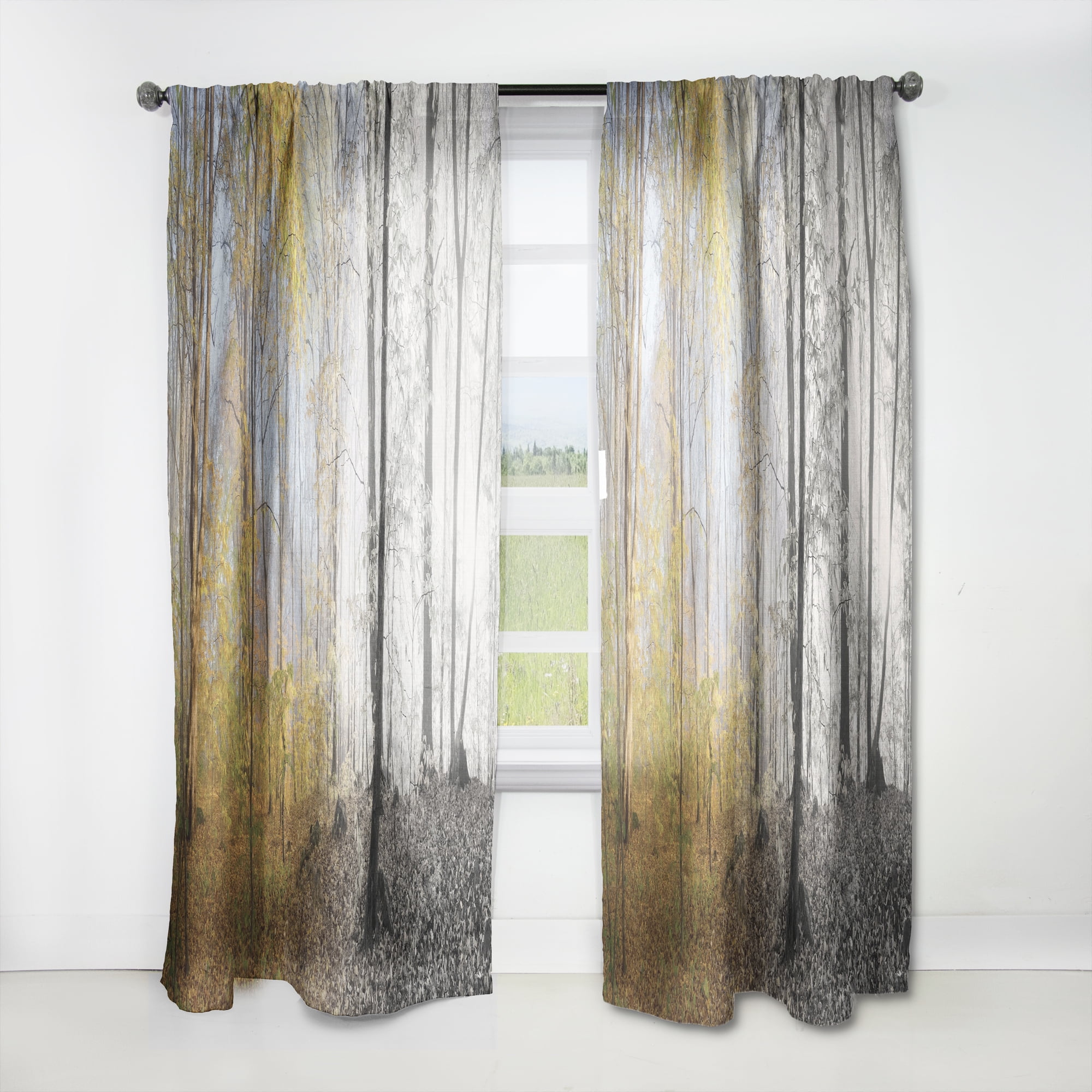Designart 'Yellow Morning in Forest Panorama' Landscape Curtain Panel