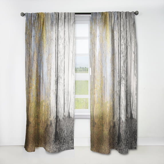 Designart 'Yellow Morning in Forest Panorama' Landscape Curtain Panel