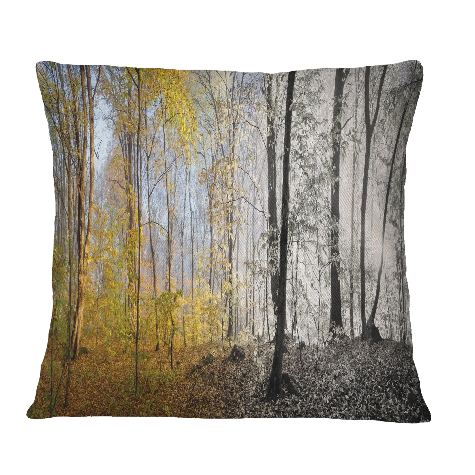 Designart Yellow Morning in Forest Panorama - Landscape Printed Throw Pillow - 18x18