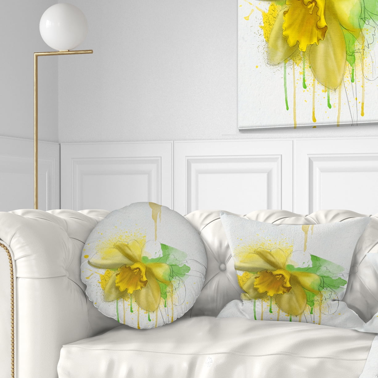 Designart Yellow Narcissus Flower Watercolor - Floral Throw Pillow - 12x20
