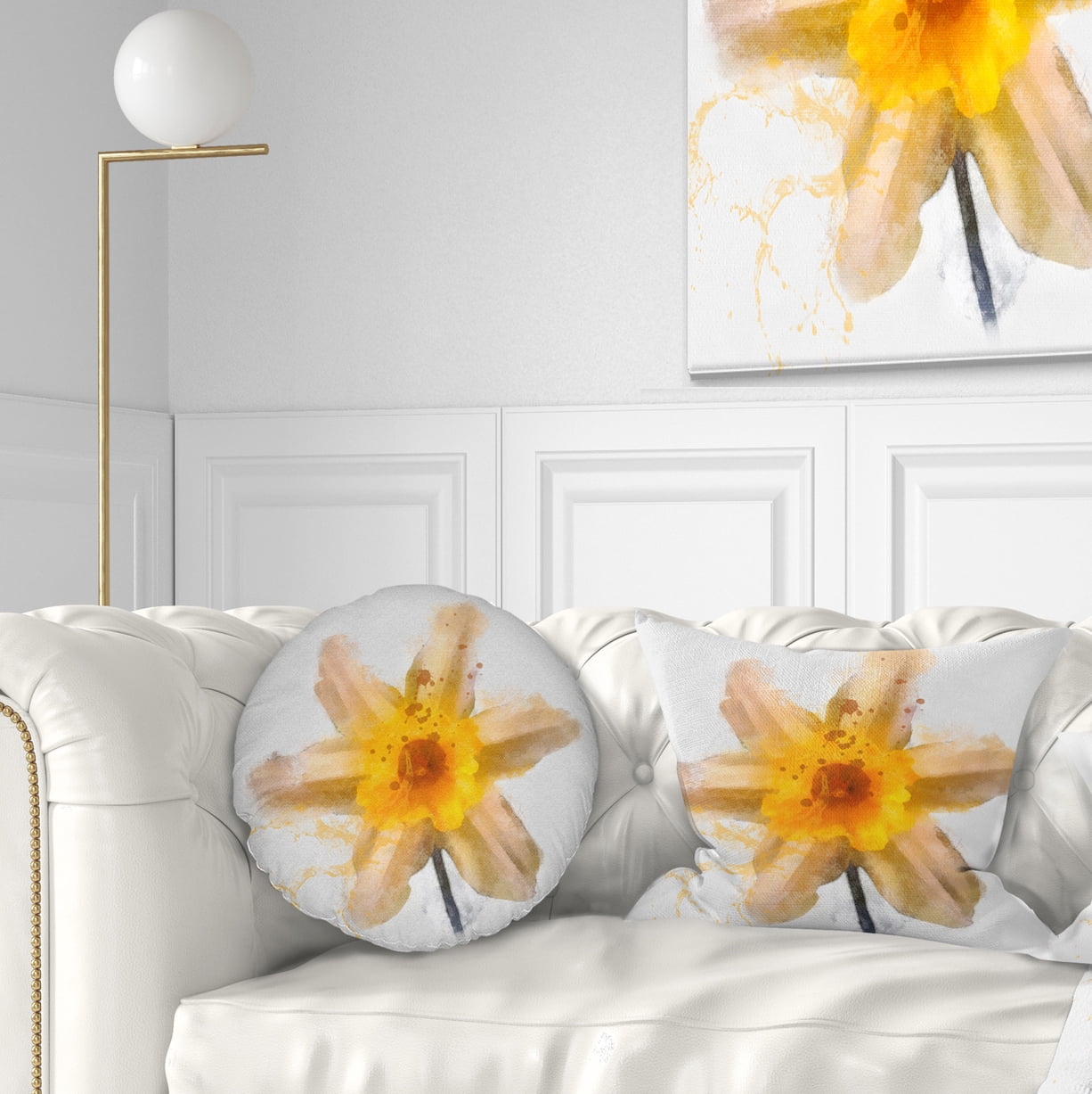 Designart Yellow Narcissus Sketch Watercolor - Floral Throw Pillow - 12x20