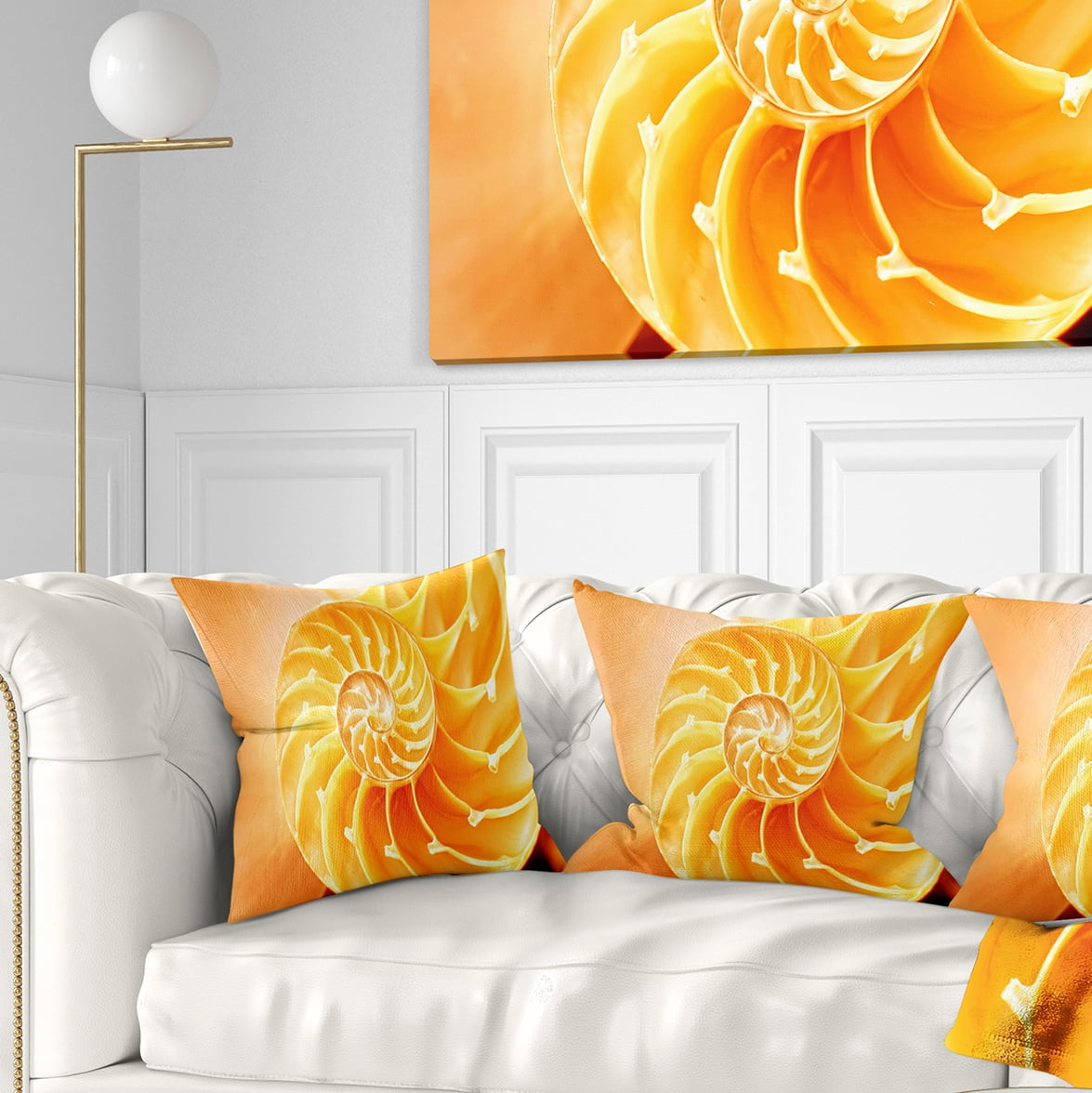 Designart Yellow Nautilus Shell - Contemporary Throw Pillow - 18x18