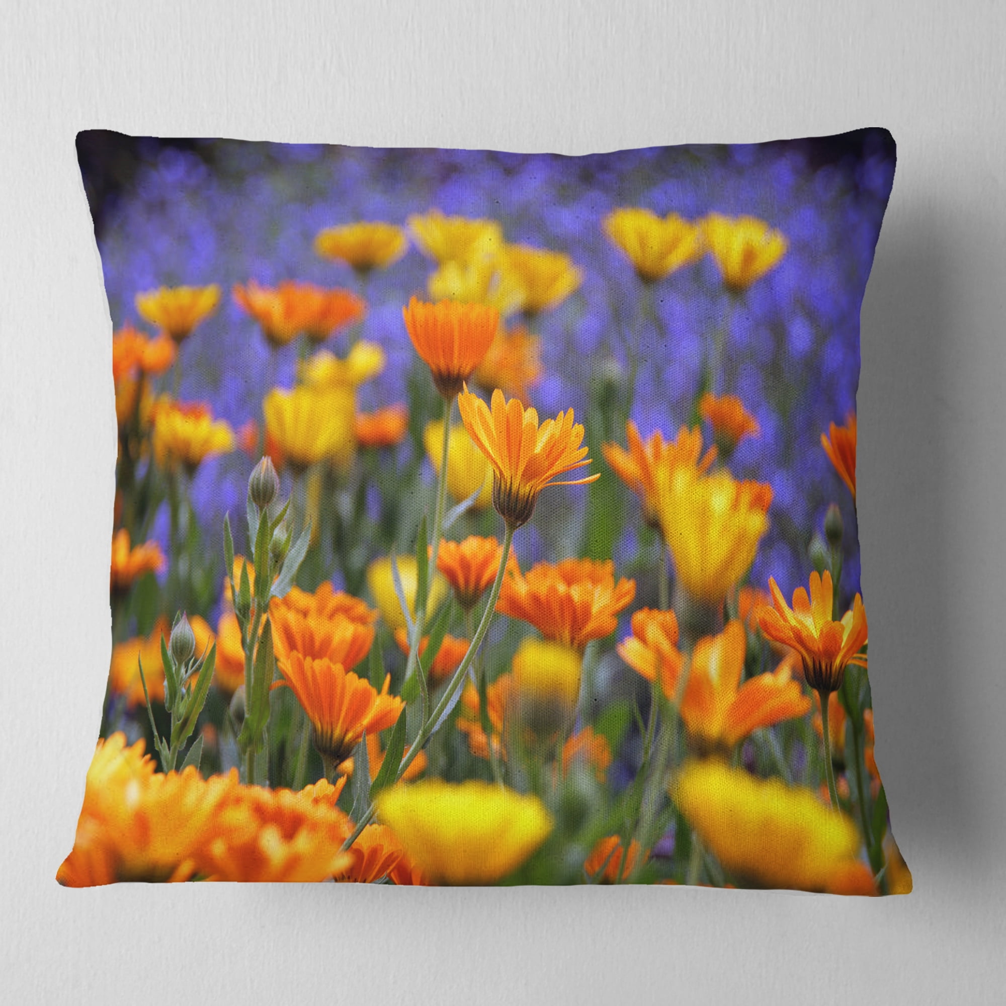 Designart Yellow Orange Flower Garden - Floral Throw Pillow - 18x18