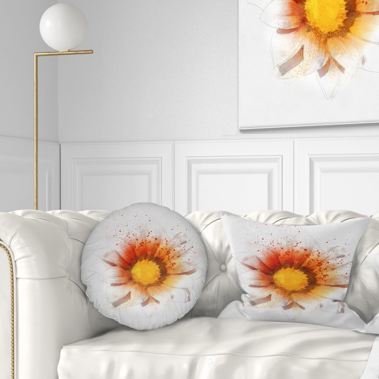Designart Yellow Orange Flower Watercolor - Flower Throw Pillow - 12x20