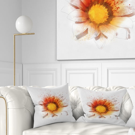 Designart Yellow Orange Flower Watercolor - Flower Throw Pillow - 16x16