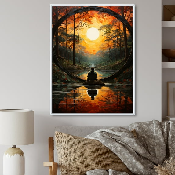 Designart "Yellow Orange Meditation Meditative silence" Portrait Floater Framed Canvas Print