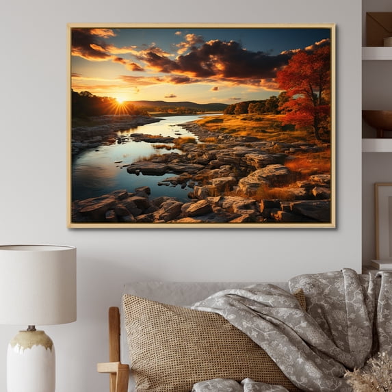 Designart "Yellow Orange Missouri horizon" Landscapes Floater Framed Canvas Art Print