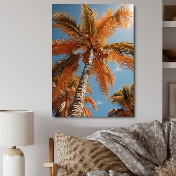 Designart "Yellow Palm Trees landscape I" Floral Canvas Print